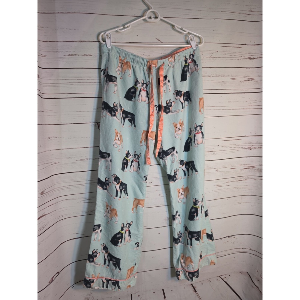 Nick And Nora Womens Flannel Pajama Set French Bulldog / Boston Terrier Size M